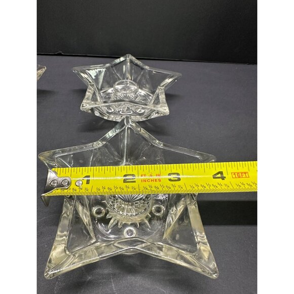 Vintage Hazel Atlas Clear Glass Five Point Star Taper Candle Holders - Set of 4 - Picture 3 of 9